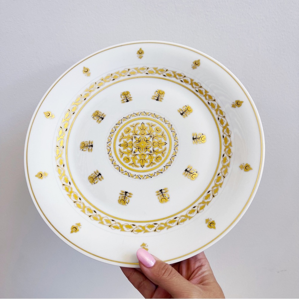 Limoges White Gold Ornate Dinner Plate Trinket Dish 10.5” Vintage